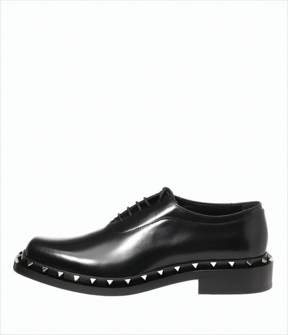 Valentino Garavani Classic Black Leather Loafers With Metallic Pyramid Studs