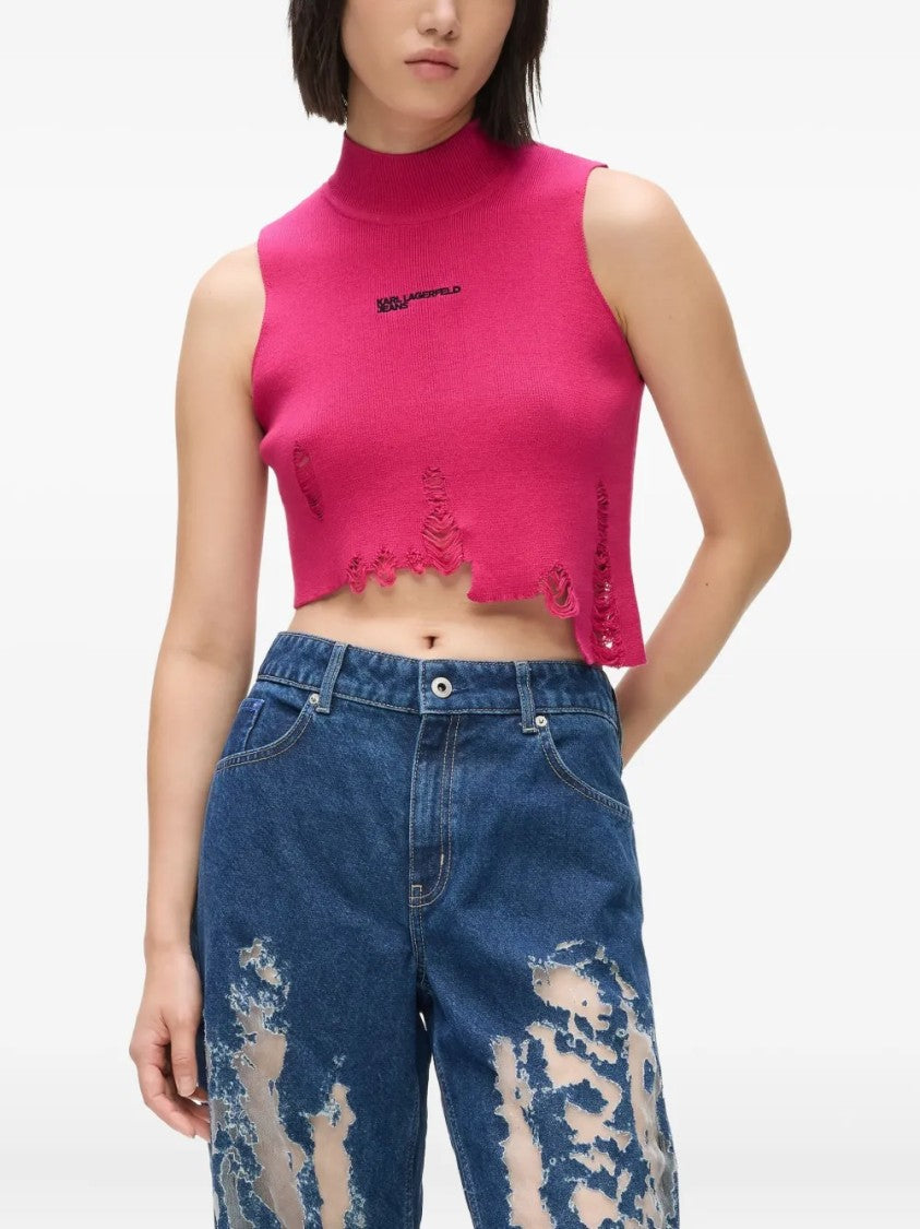 Karl Lagerfeld Sleeveless Crop Top With High Neckline
