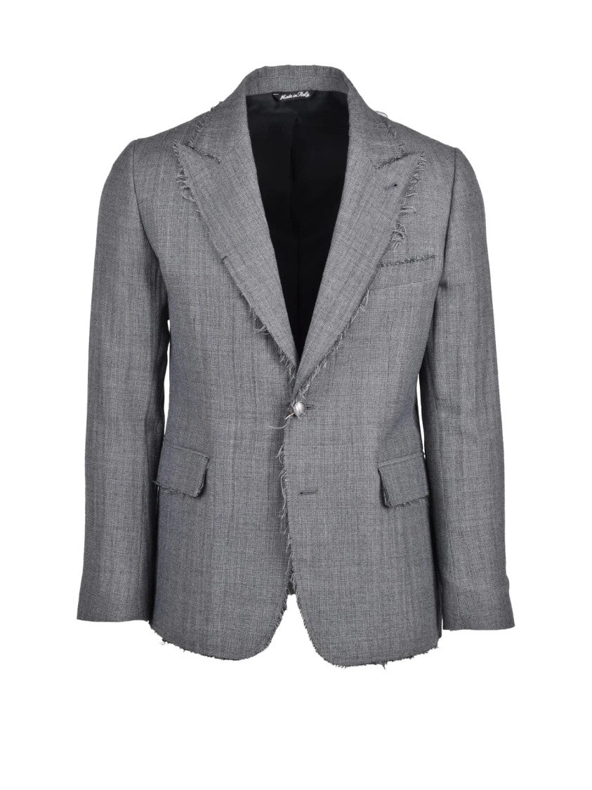 Reveres 1949 Grey Raw Cut Tailored Wool-Blend Jacket