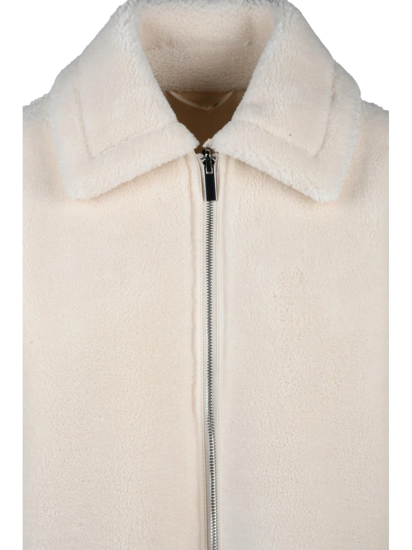 Pennyblack Cream Plush Jacket With Zip Closure And Faux Leather Interior