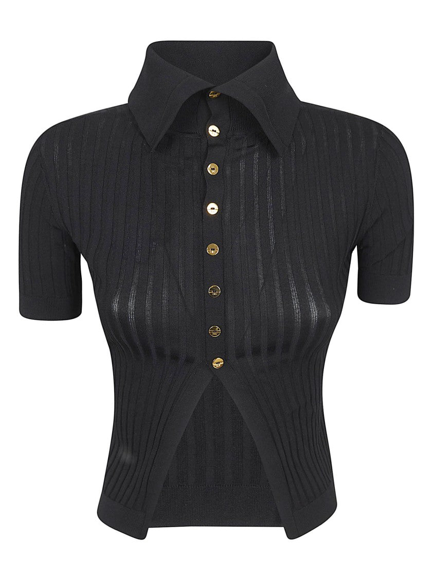 Elisabetta Franchi Fitted Knit Turtleneck Top With Gold Button Detail