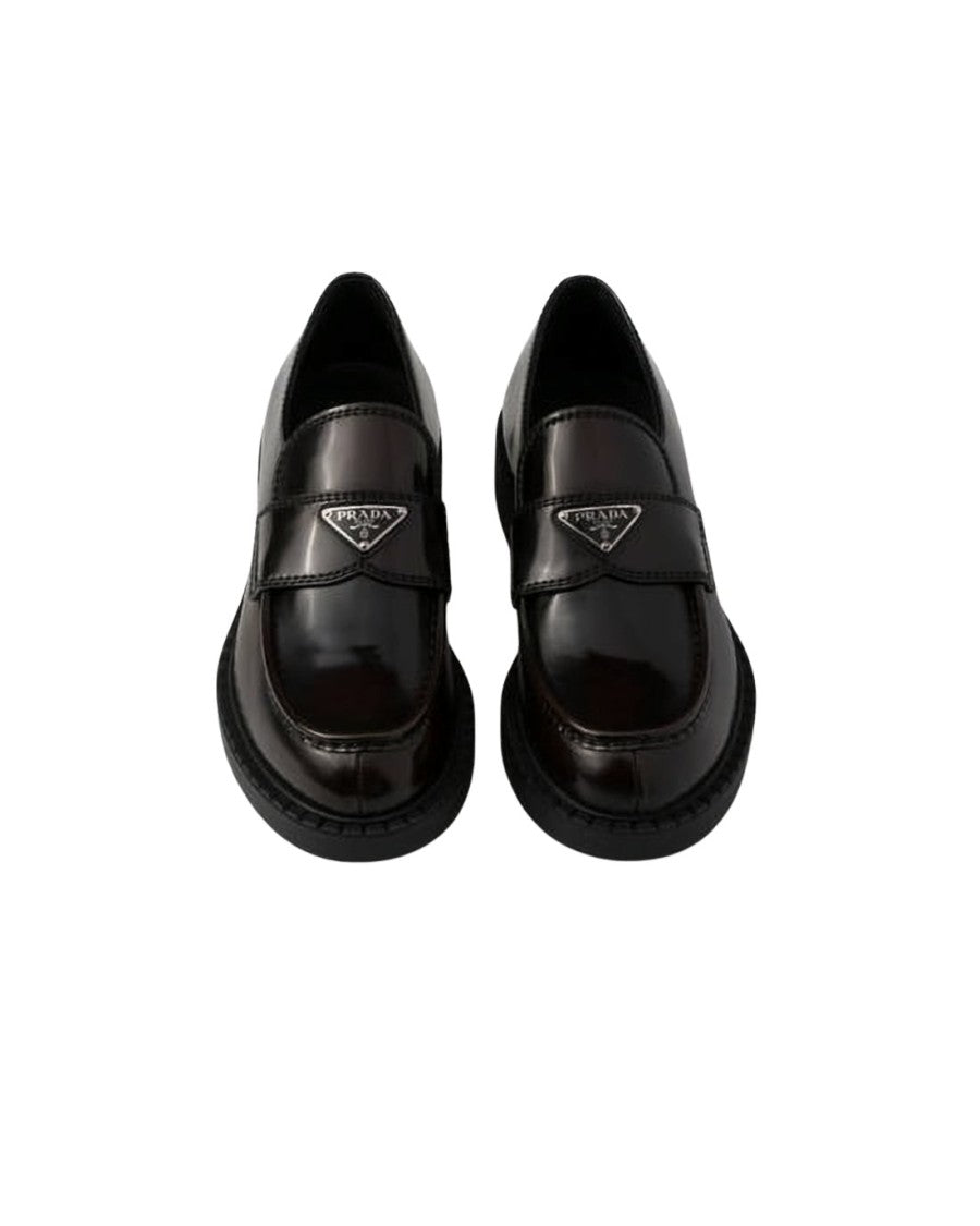 Prada Calf Leather Loafers With Triangular Logo Plaque