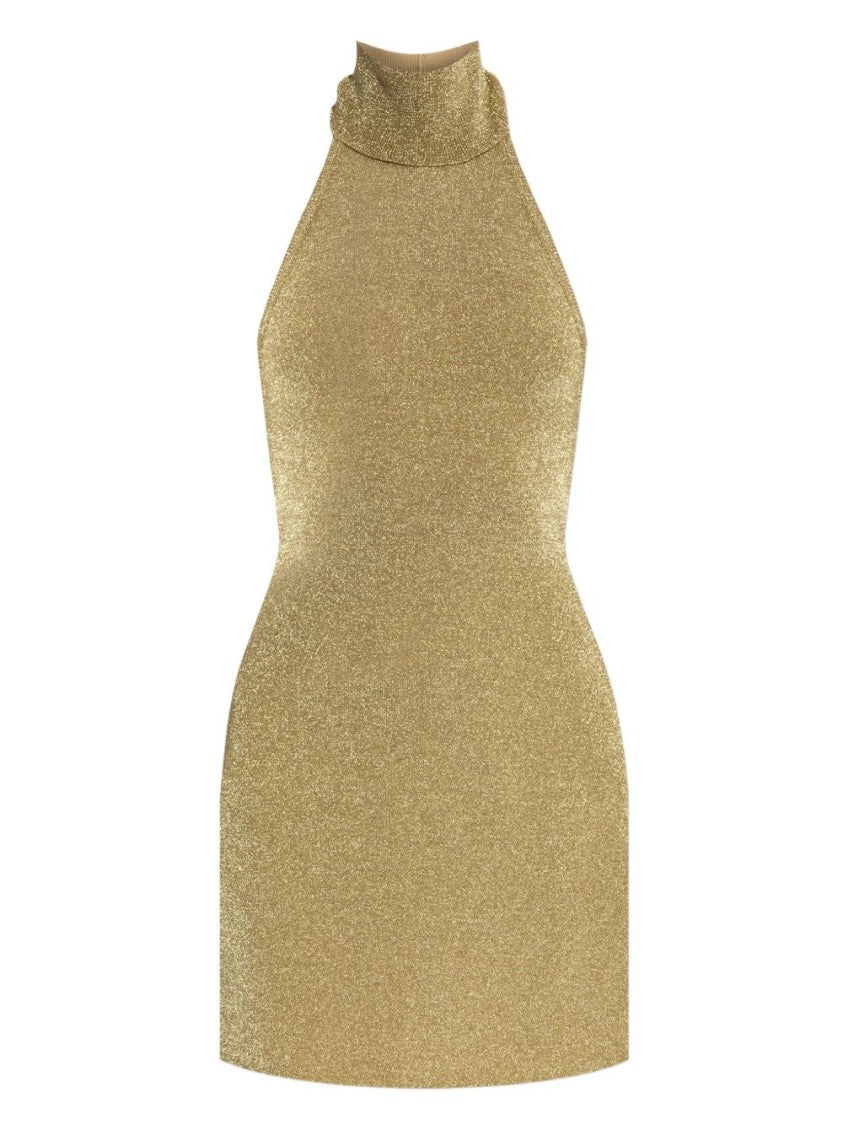Cult Gaia Form-Fitting Gold Mini Dress With Open Back Design