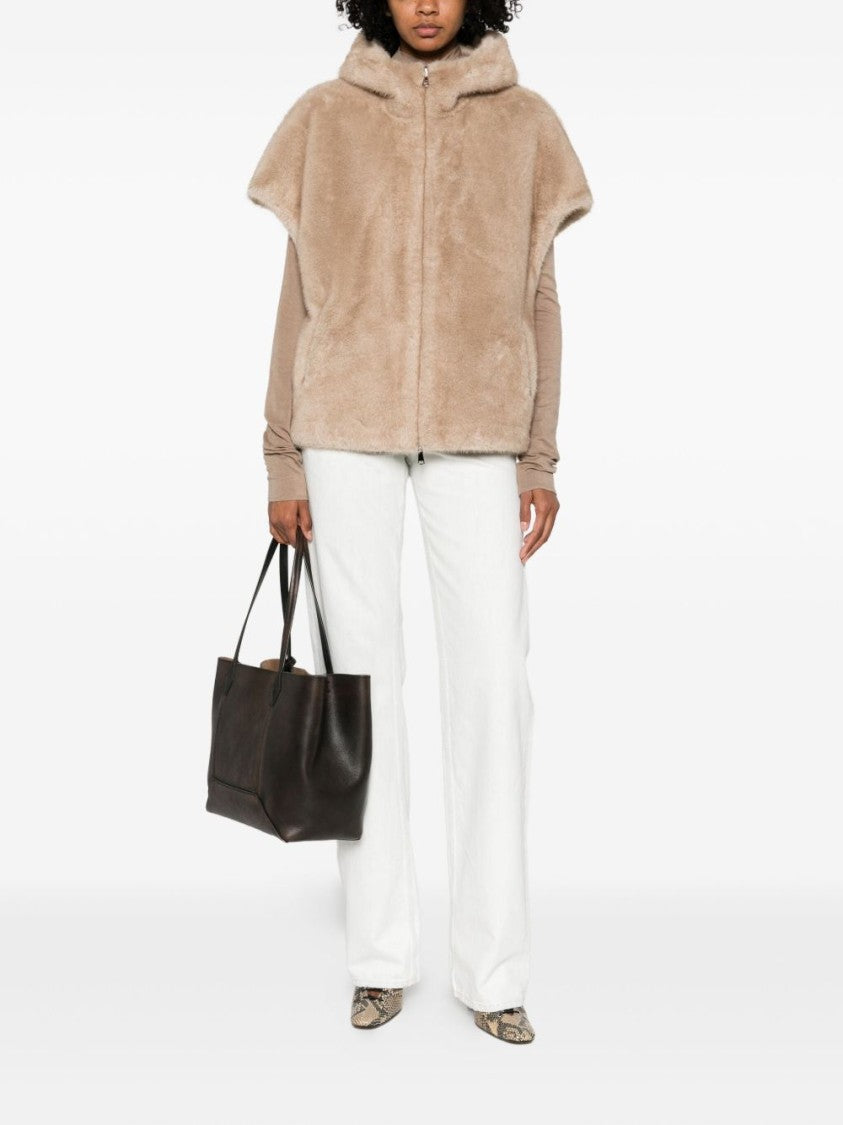 Betta Corradi Beige Hooded Coat With Plush Texture