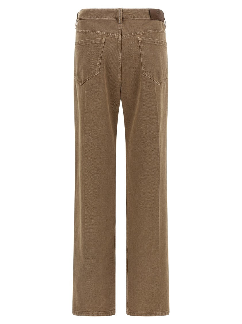 Brunello Cucinelli Straight Leg Denim Trousers With Front Pleat Design