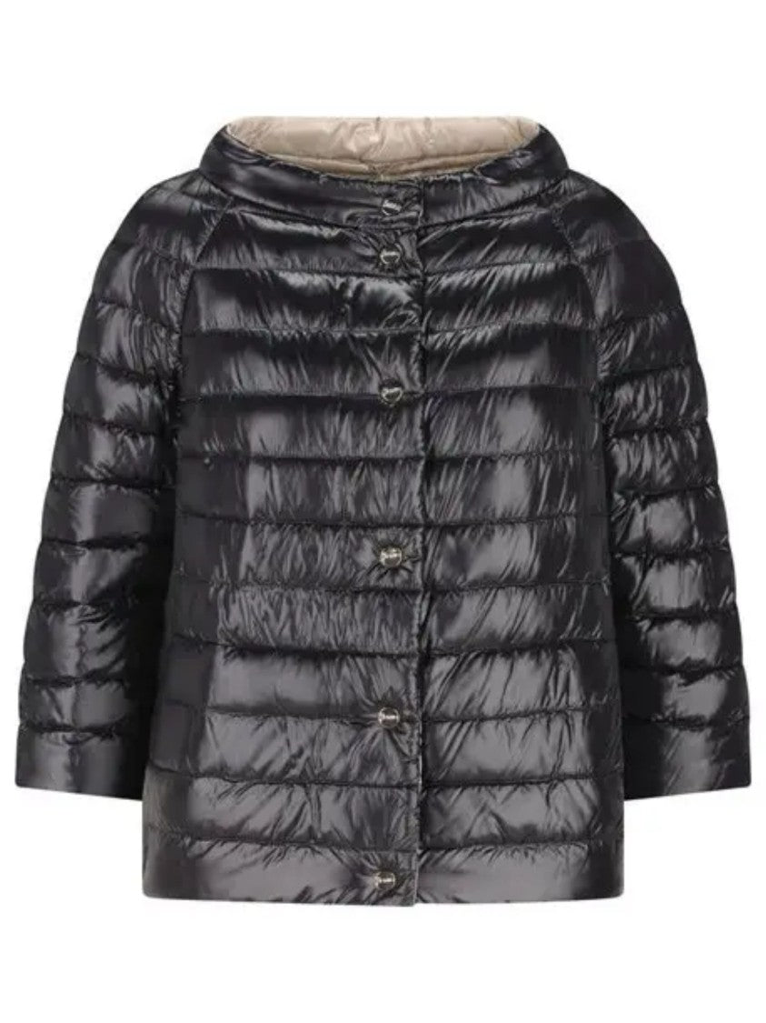 Herno Black Wide Collar Quilted Down Jacket