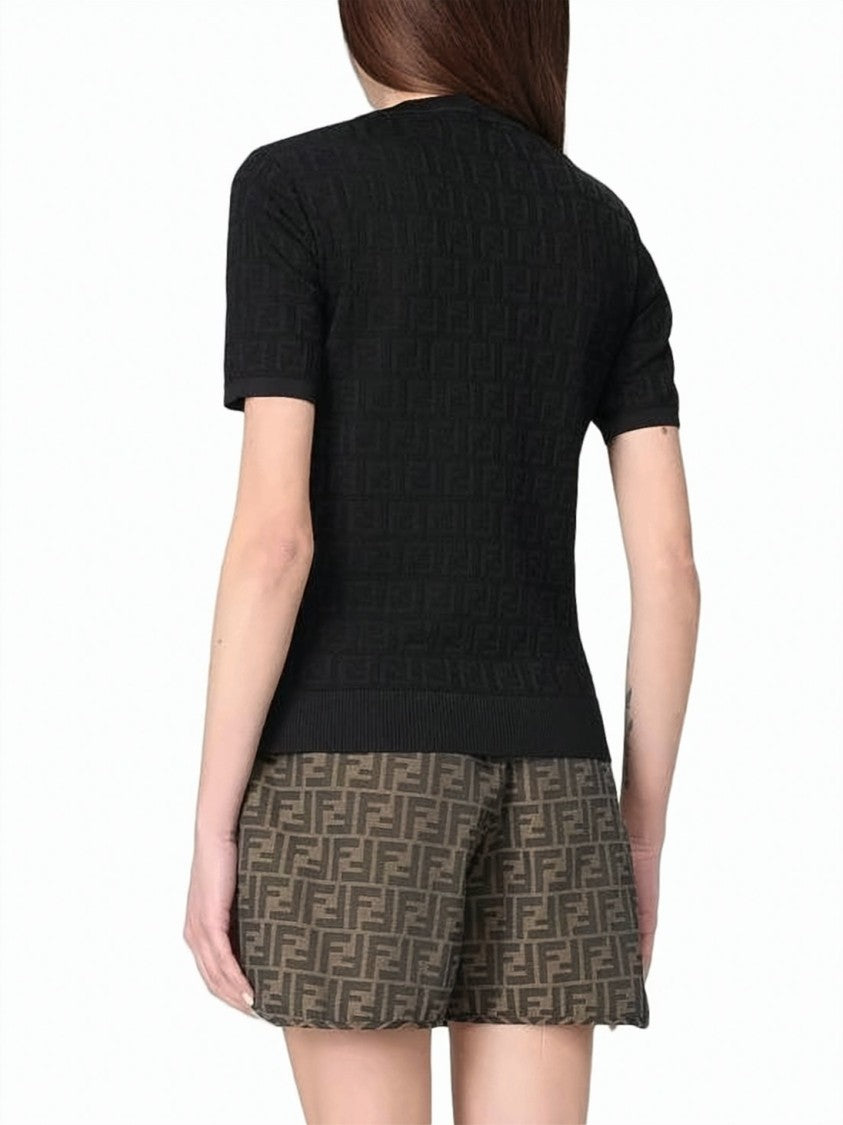 Fendi Textured Fitted Short-Sleeved Top