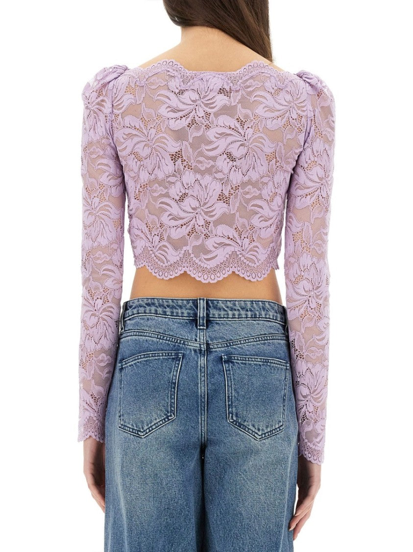 Rabanne Cropped Lace Top With Sheer Floral Detail