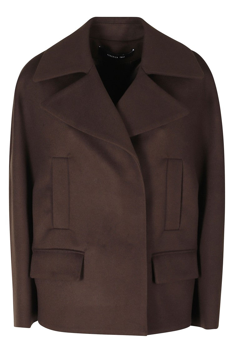 Federica Tosi Dark Brown Short Caban Wool-Cashmere Coat