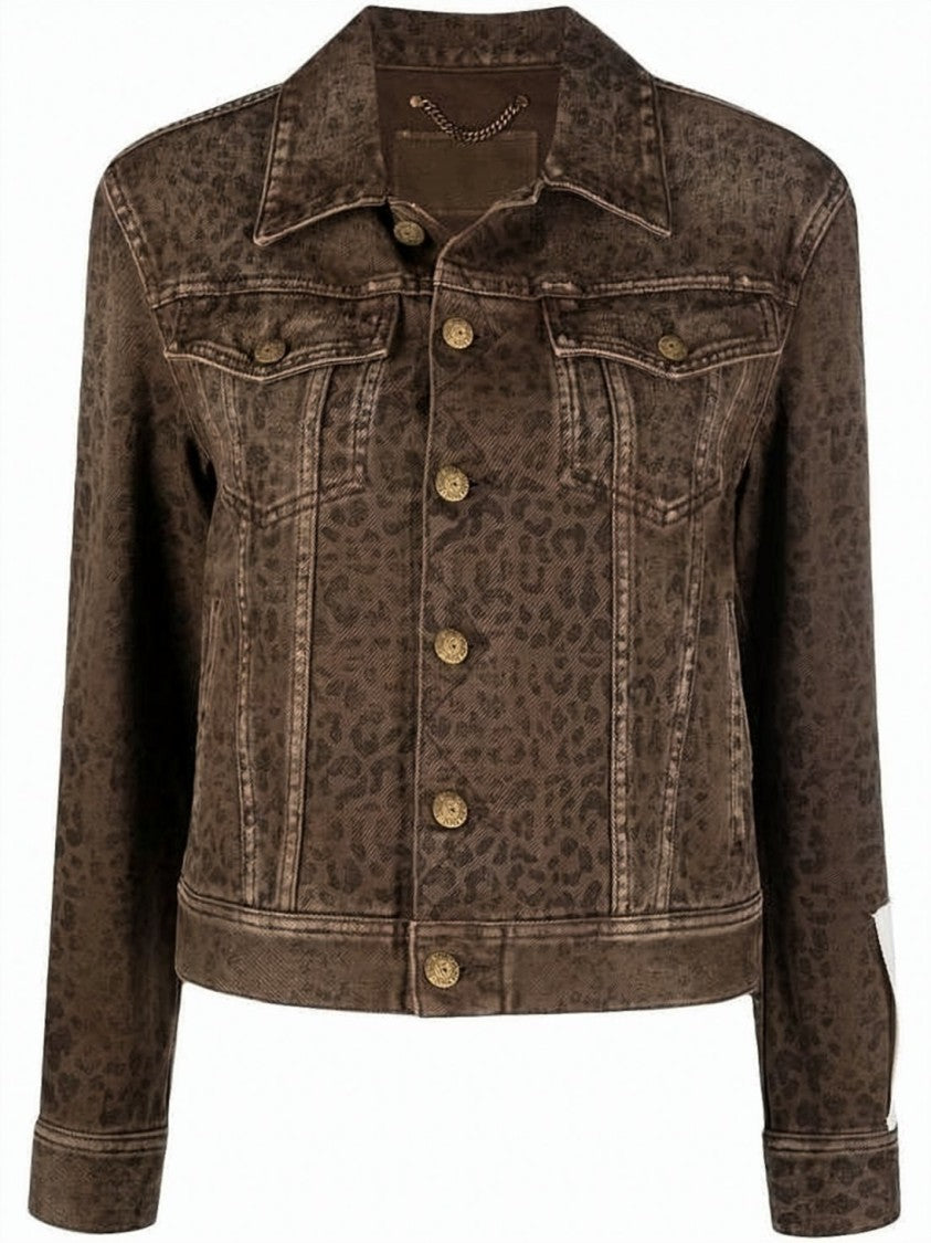 Golden Goose Cropped Denim Jacket With Subtle Leopard Print