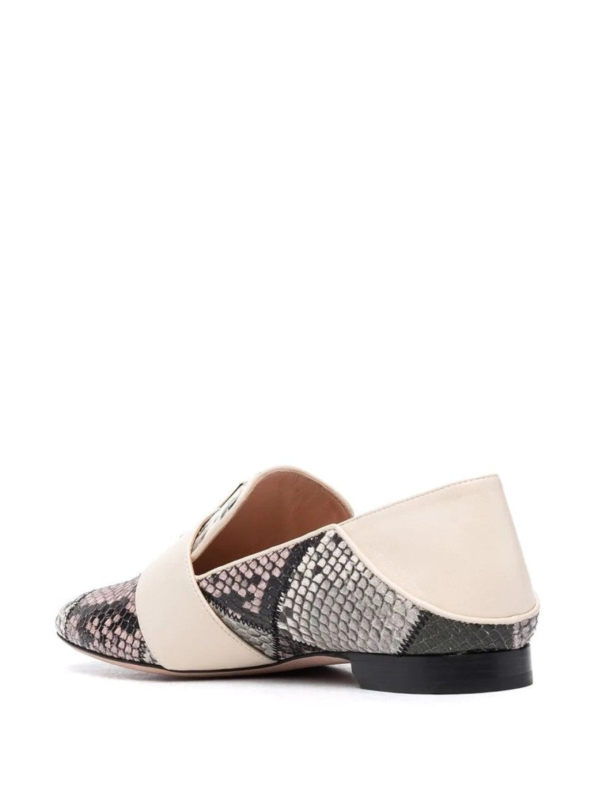 Bally Pointed Toe Loafers With Multicolor Snakeskin And Gold-Tone Buckle