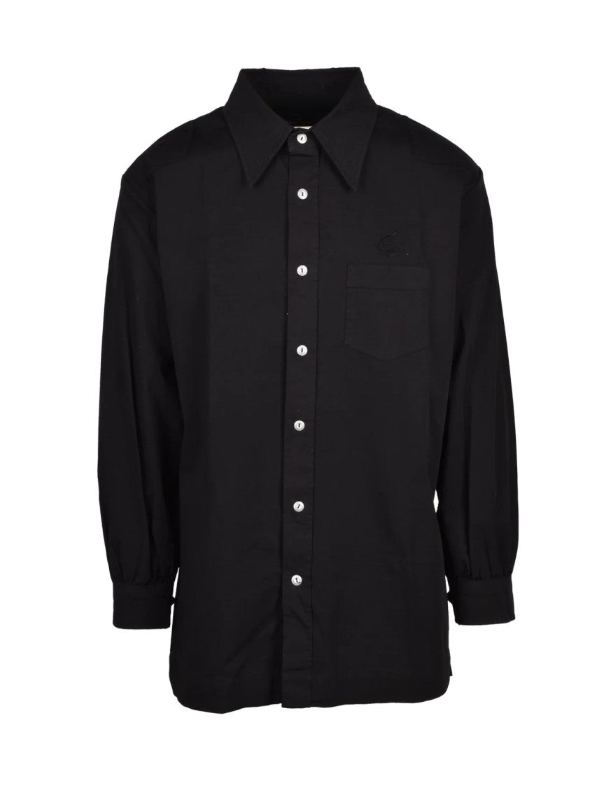 Vivienne Westwood Anglomania Long Black Shirt With Classic Collar And Embroidered Detail