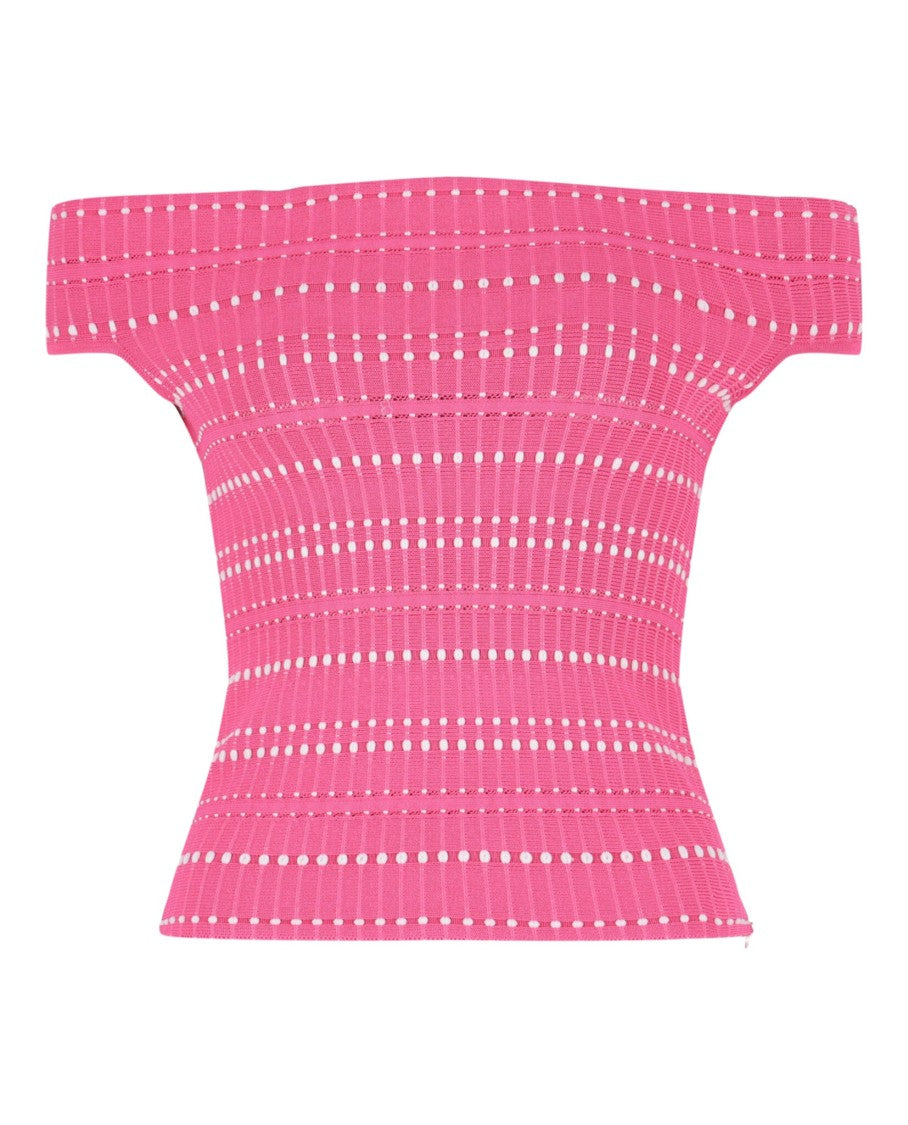 Alexander Mcqueen Off-The-Shoulder Stitch Dot Crop Top