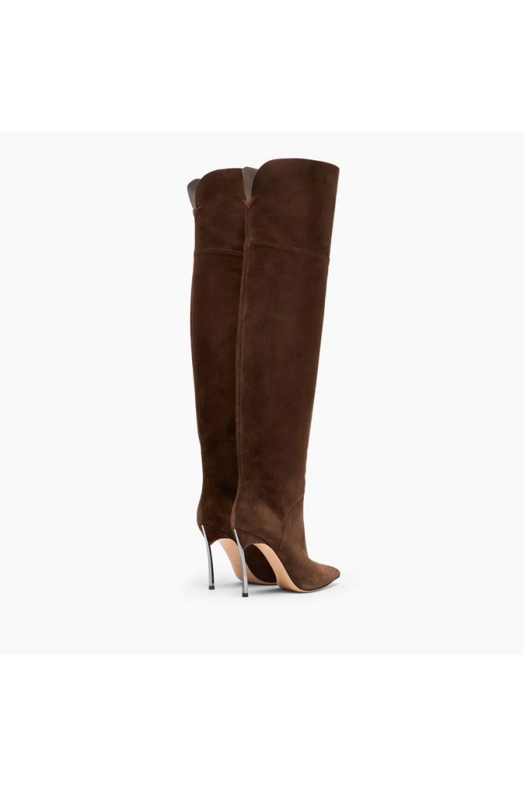 Casadei Brown Suede Over-The-Knee Blade Boots