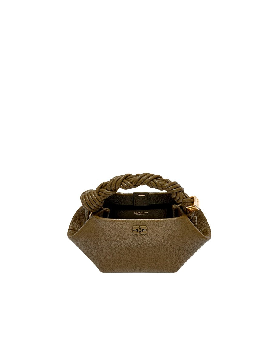 Ganni Military Olive Mini Bou Leather Tote Bag