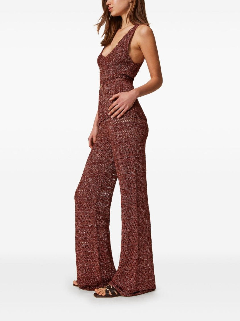 Twin-Set Wide-Leg Trousers With Textured Open-Knit Design