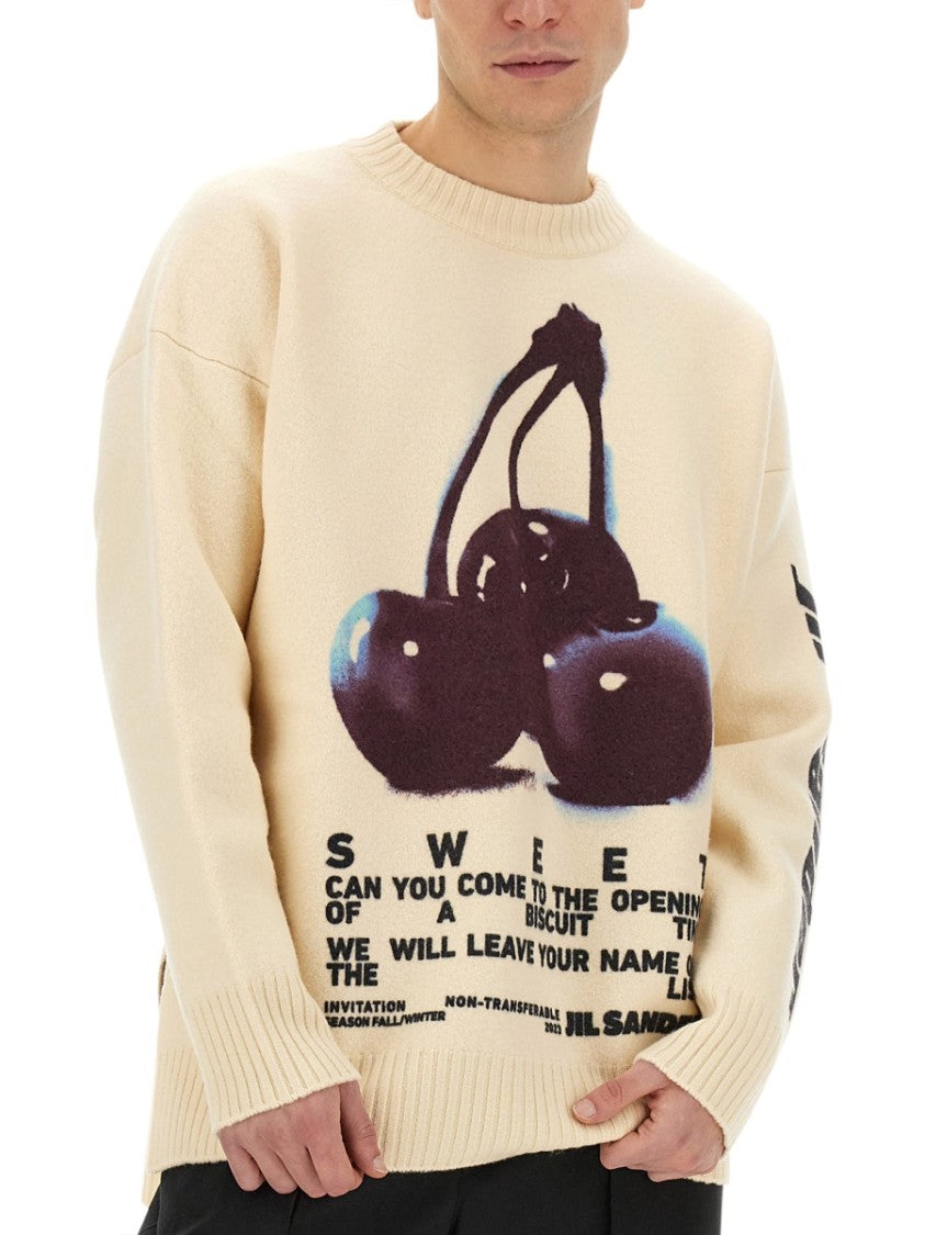 Jil Sander Playful Wool Knit Sweater With Cherry Embroidery