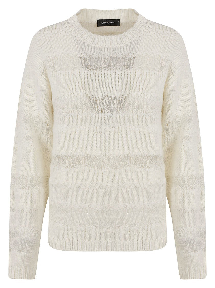 Fabiana Filippi Textured Knit Sweater With Horizontal Stripes And Ribbed Finishing