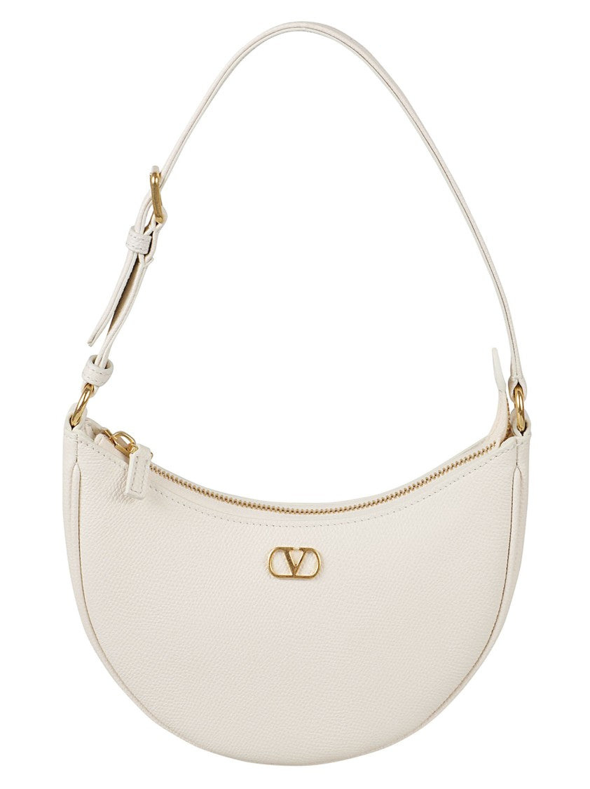 Valentino Garavani Crescent-Shaped White Leather Bag With Gold Accents