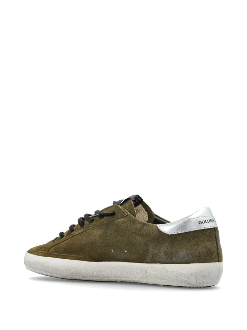 Golden Goose Olive Distressed Metallic Accents Suede Low-Top Sneakers
