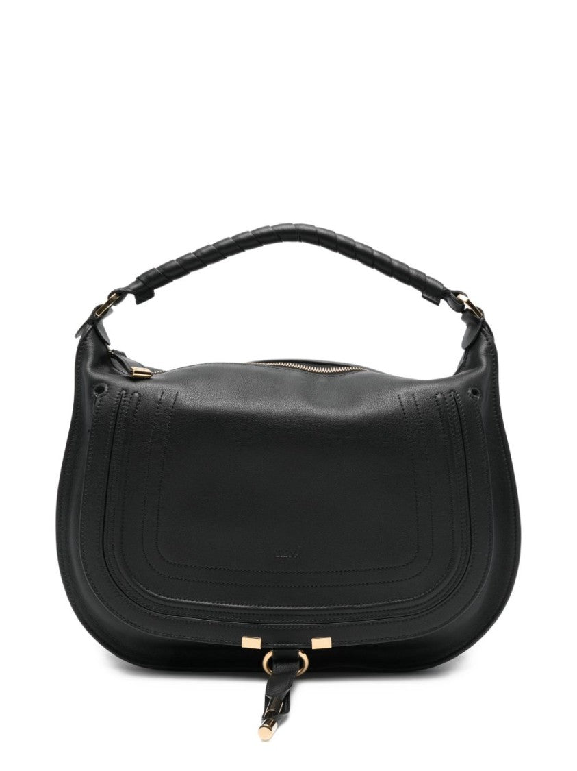 Chloé Black Crescent-Shaped Gold Accents Shoulder Bag
