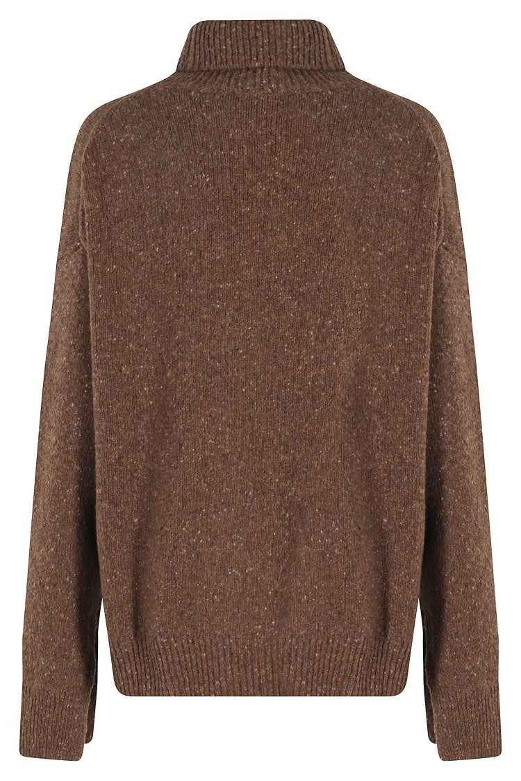 Department Five High Neck Chocolate Brown Sweater With Side Slits