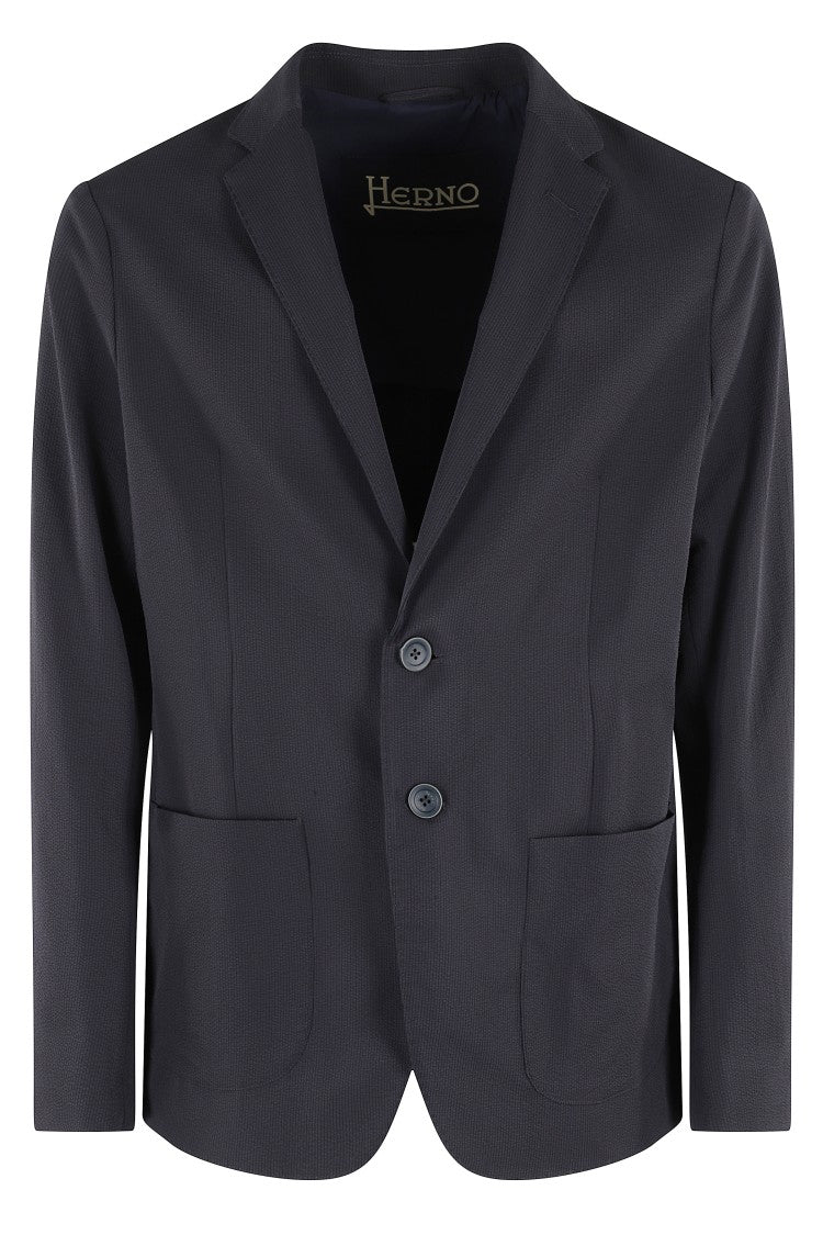 Herno Seersucker Technical Stretch Jacket With Classic Notched Collar