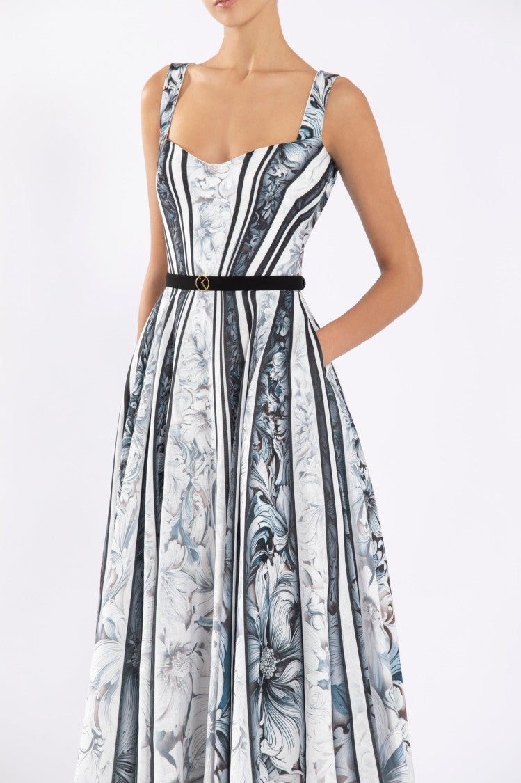 Saiid Kobeisy Linen Printed Dress With Striped, Floral Print