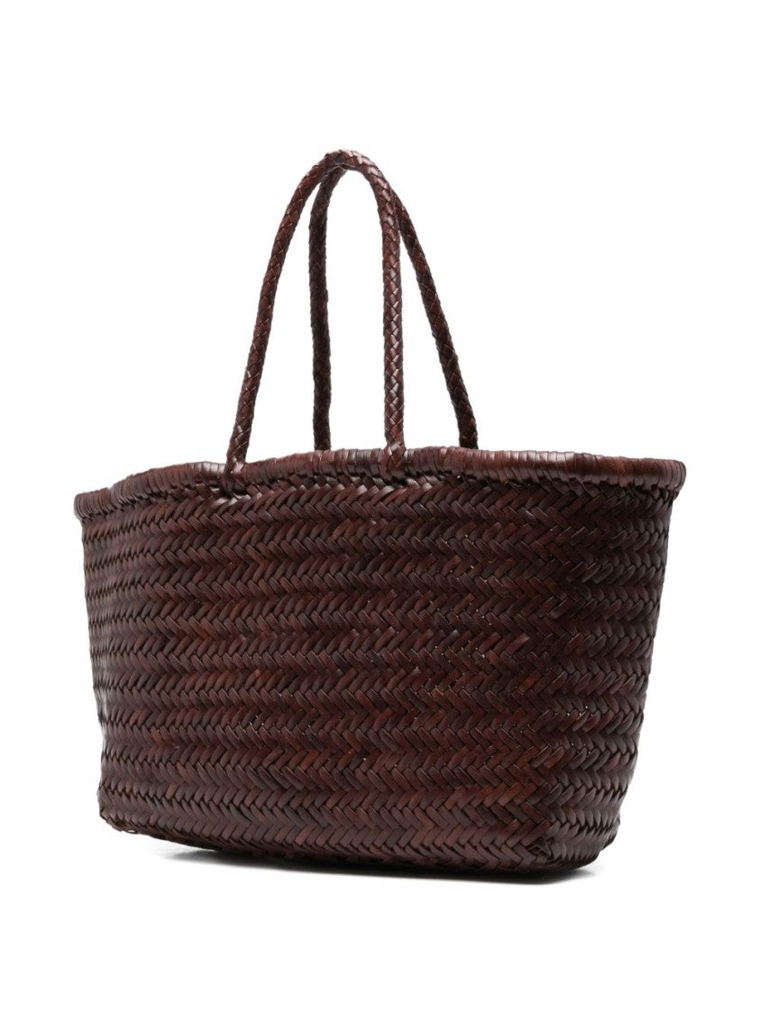 Dragon Diffusion Woven Brown Calfskin Shoulder Bag With Braided Handles