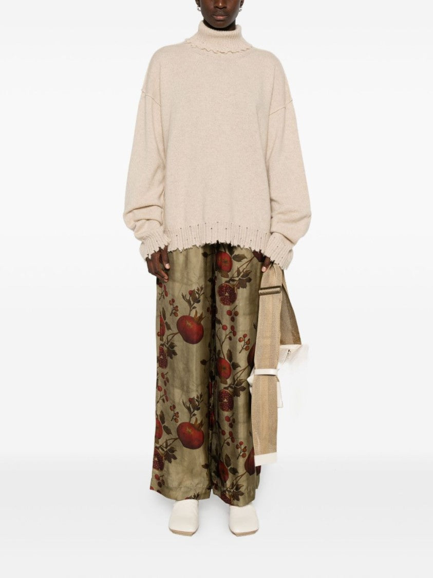 Uma Wang Ribbed Turtleneck Cashmere Sweater With Fringed Finish