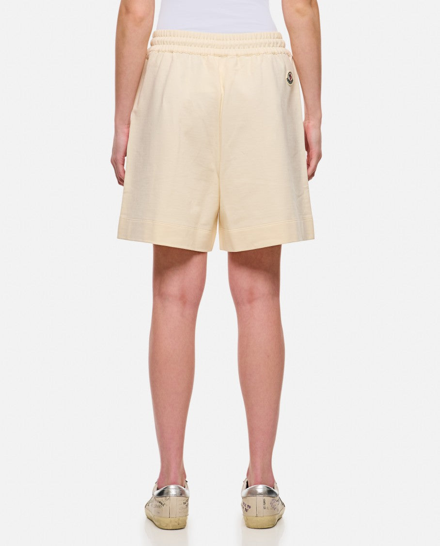 Moncler Relaxed Fit Cream Knitted Shorts With Elasticated Waistband