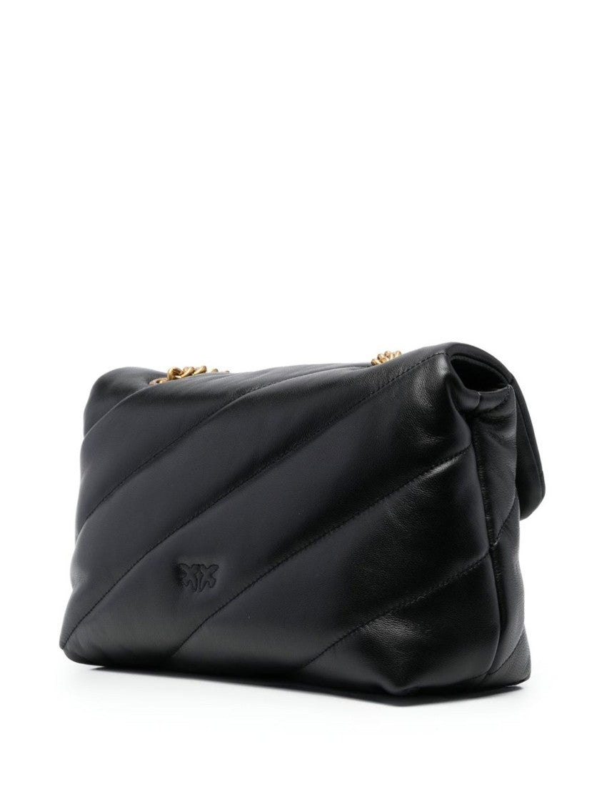 Pinko Love Puff Diagonal Quilted Leather Satchel