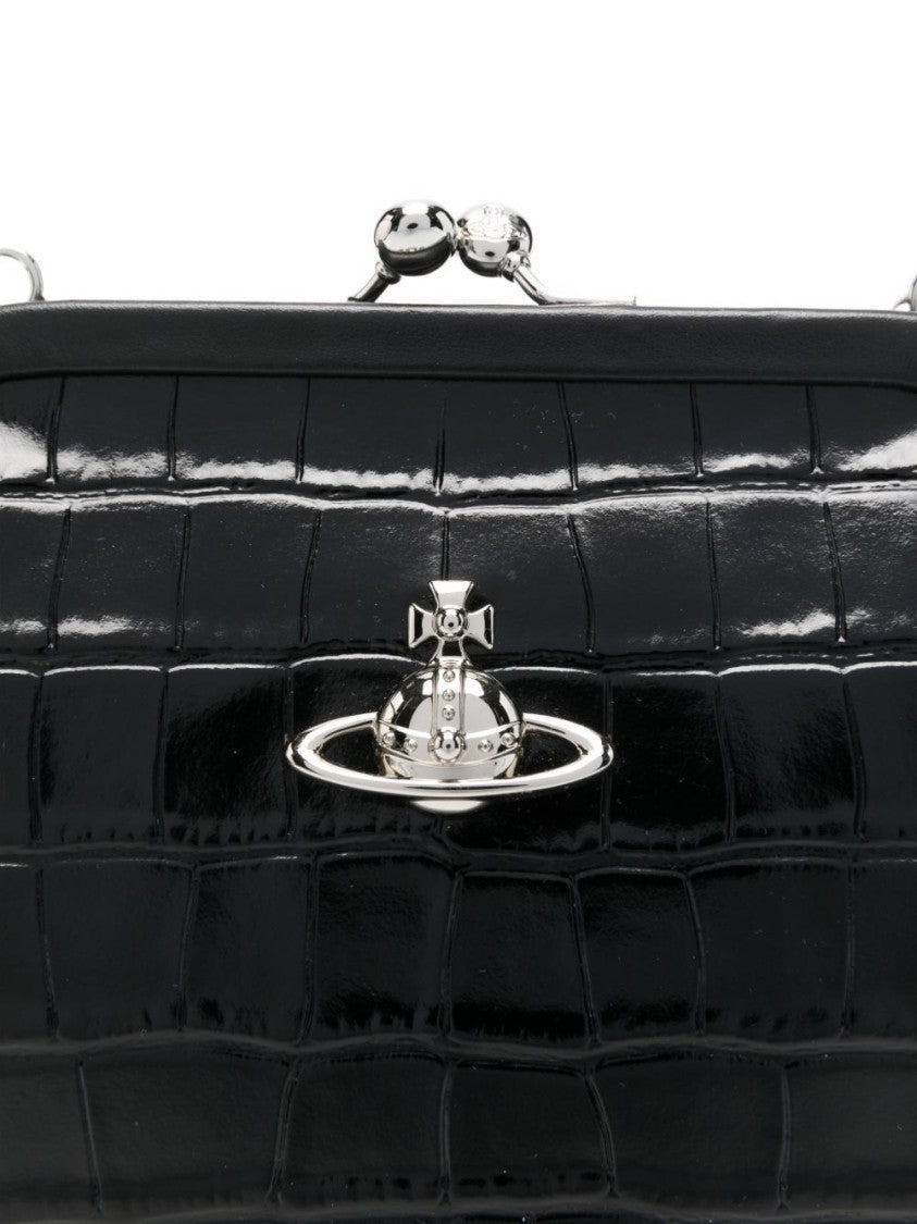 Vivienne Westwood Black Trapezoidal Croc Embossed Clasp Bag