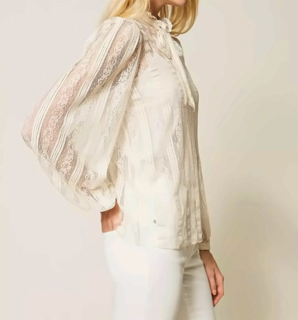 Twin-Set Righeh Lace Ribbon Tie Blouse