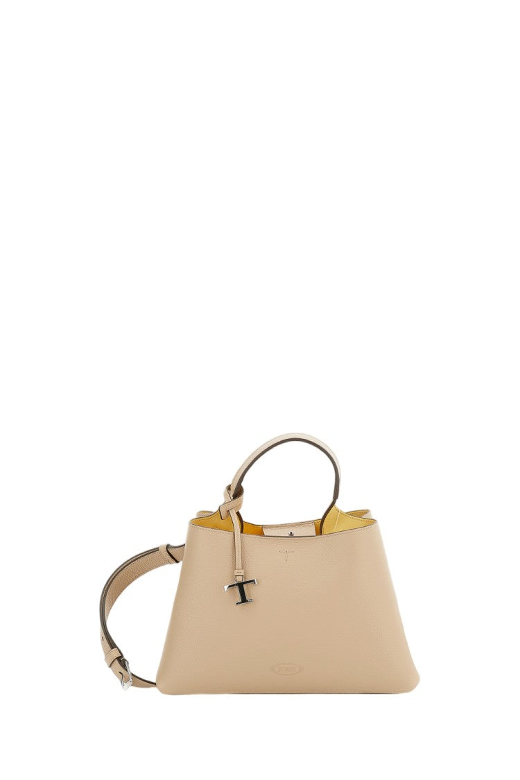 Tod's Structured Beige Leather Top Handle Bag With Versatile Design