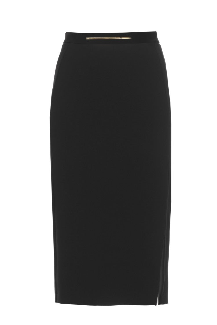 Elisabetta Franchi Black Midi Skirt With Logo Detail And Side Vent