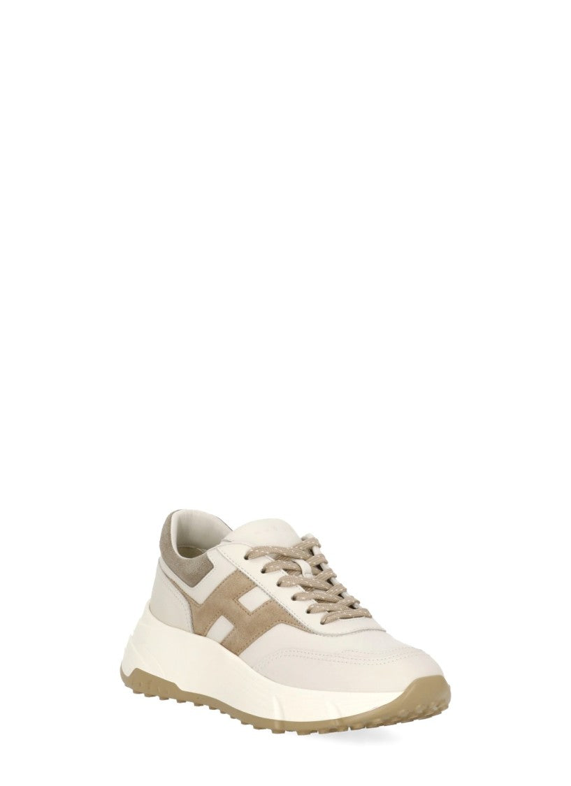 Hogan Ivory Leather Sneakers With Logo Accent And Raised Sole
