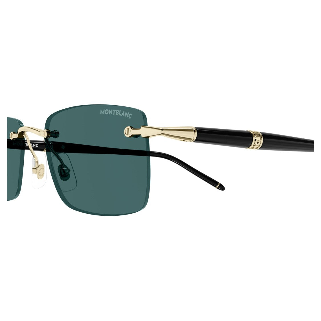 Montblanc Mb0344s Rimless Sunglasses With Rectangular Dark Green Lenses