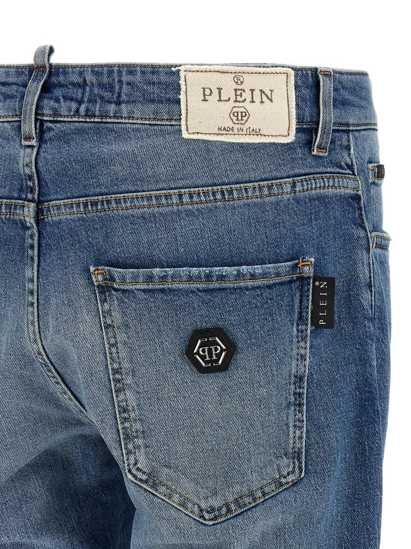 Philipp Plein Used-Effect Stonewashed Denim Jeans