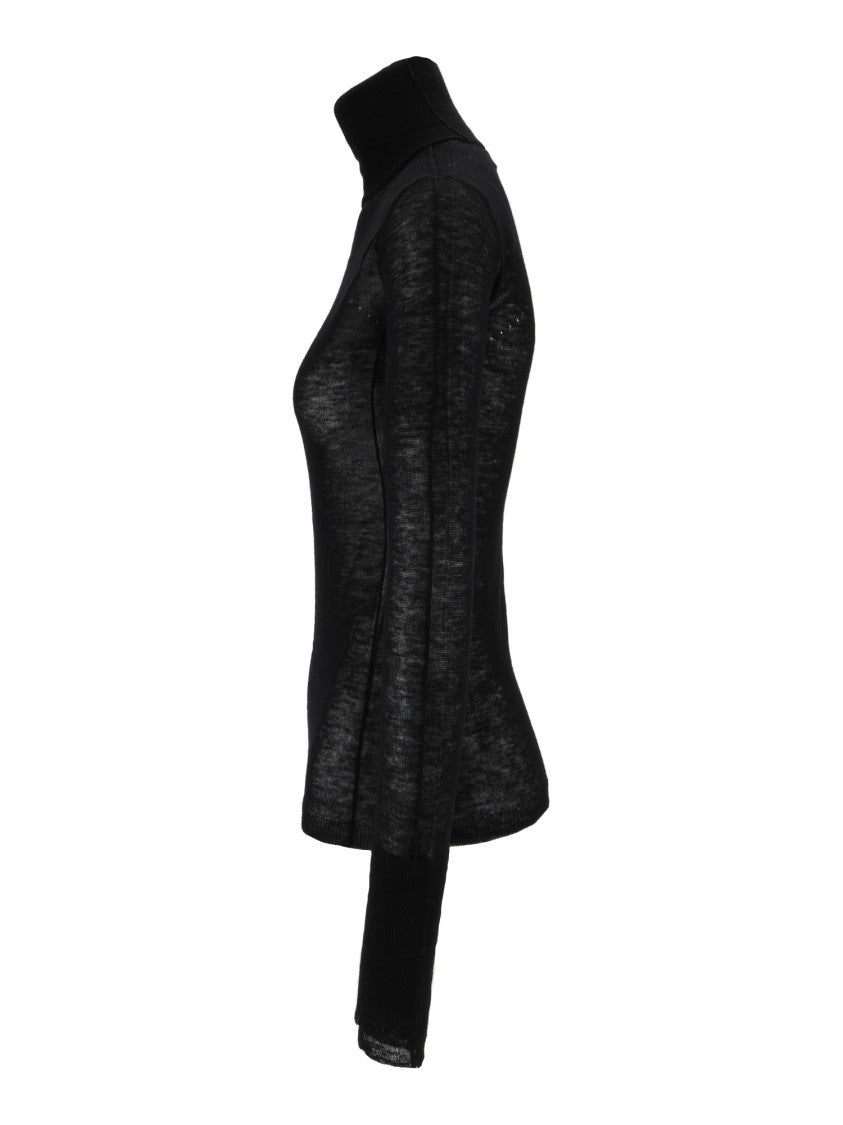 Elisabetta Franchi Fitted Semi-Sheer High-Turtleneck Knit Top
