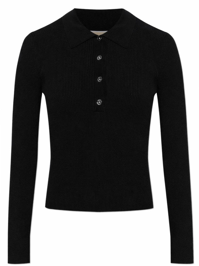 Michael Michael Kors Neutrals Cropped Ribbed Viscose-Blend Polo Shirt