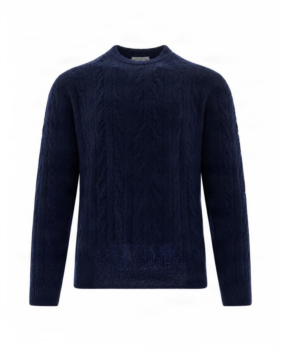 Ballantyne Navy Cable Knit Wool-Blend Sweater