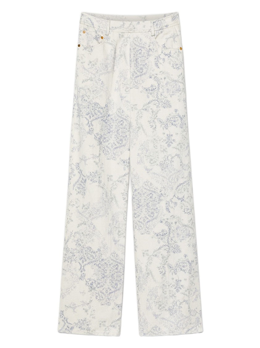 Forte Forte High-Waisted Denim Trousers With Floral Print