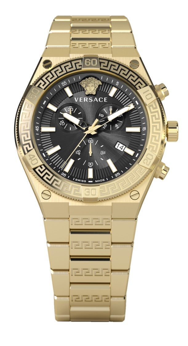 Versace Chronograph Watch With Gold-Tone Stainless Steel Case And Black Dial