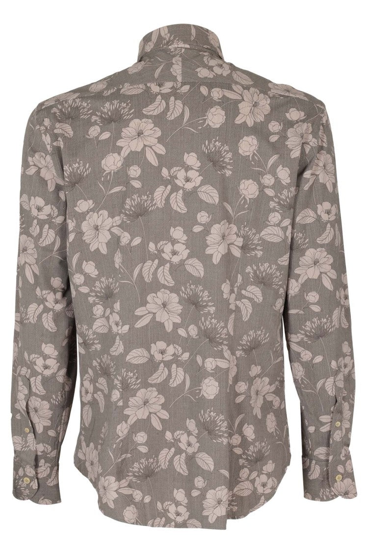 Orian Orian Taupe And Beige Floral Cotton Casual Shirt