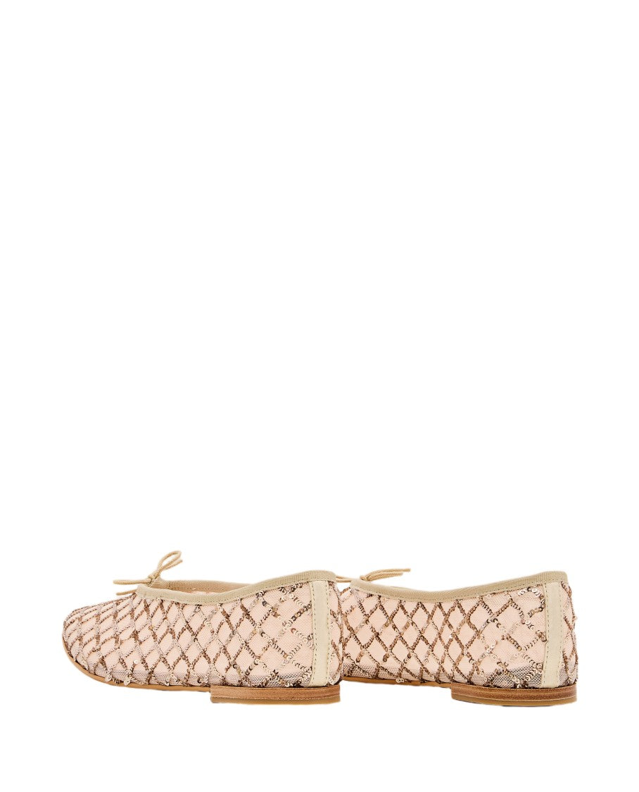 Repetto Light Gold Ballet Flats With Sequin Grid Design