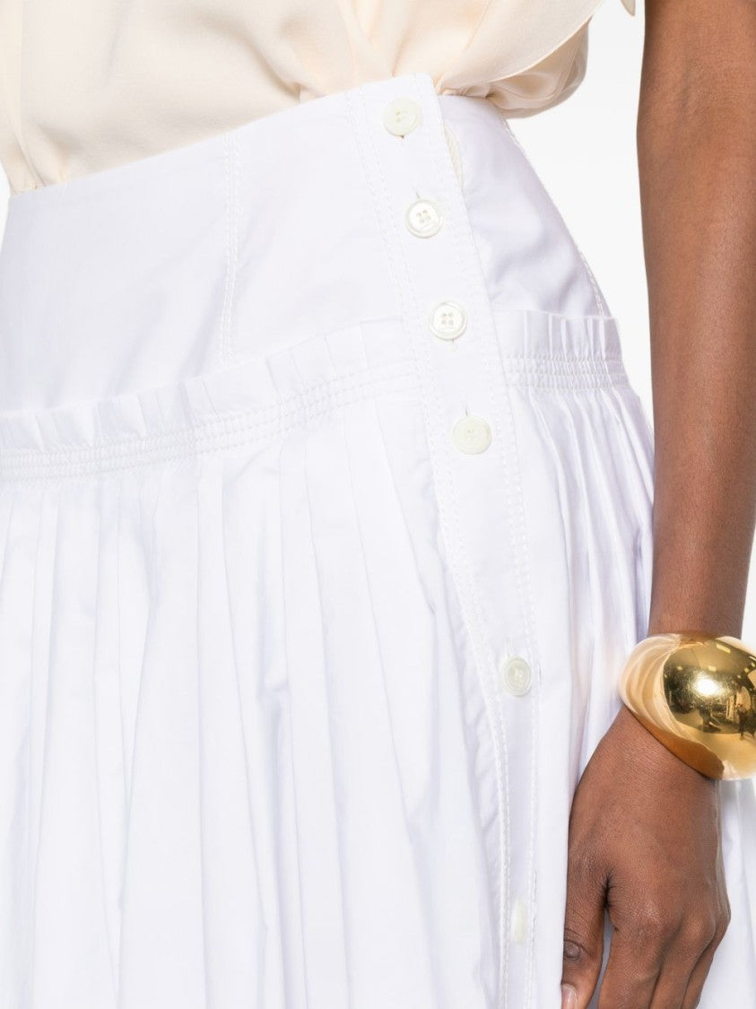 Lanvin White Cotton Pleated Side Button Skirt