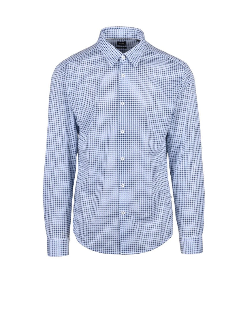 Boss White Blue Polyester Cotton Stretch Shirt