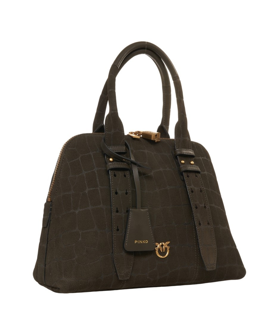 Pinko Trapezoidal Olive Suede Handbag