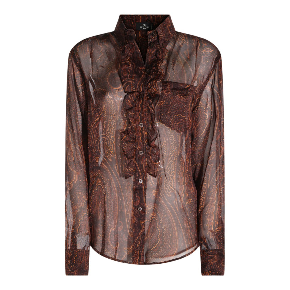Etro Sheer Paisley Ruffled Placket Blouse